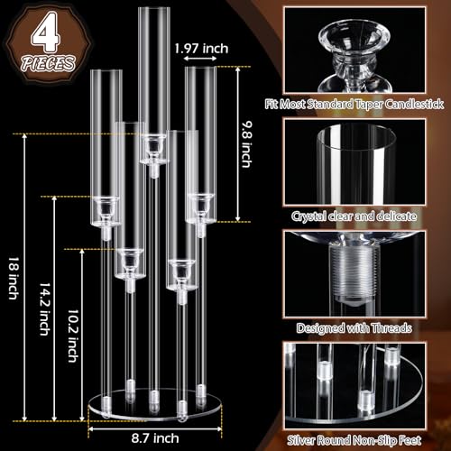 BARYDAT 4PCS ACRYLIC CANDELABRA CENTERPIECES CLEAR CANDLE HOLDER - CLEAR - Like New
