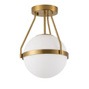SEMI FLUSH MOUNT CEILING LIGHT WITH WHITE GLOBE GLASS SHADE - BRUSHED BRASS - Like New