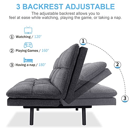 OPOIAR FUTON CONVERTIBLE SOFA BED LOVeseat FUTON BREATHABLE LINEN - DARK GRAY - Like New