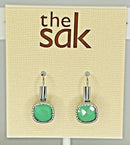 THE SAK CUSHION STONE LEVERBACK DANGLE EARRINGS NWT WOMENS - SILVER & AQUA - Like New