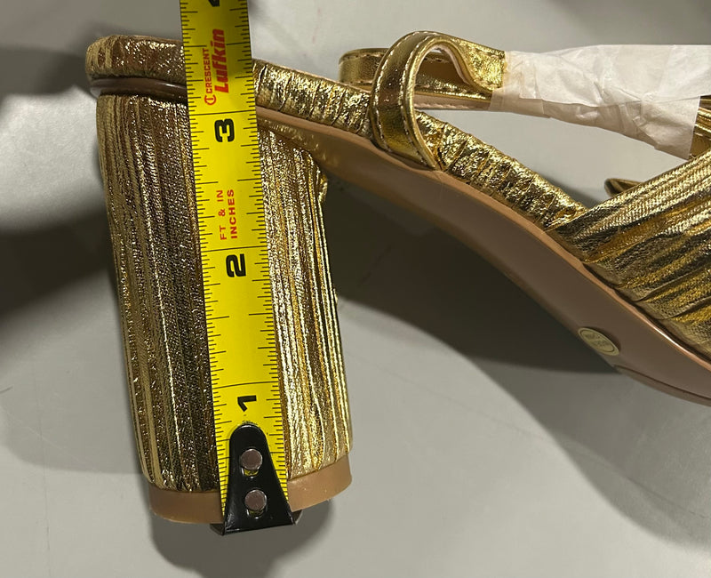 MICIFA WOMEN'S BOW KNOT ANKLE STRAP OPEN TOE HIGH BLOCK SANDAL - SIZE: 40 - GOLD - Like New