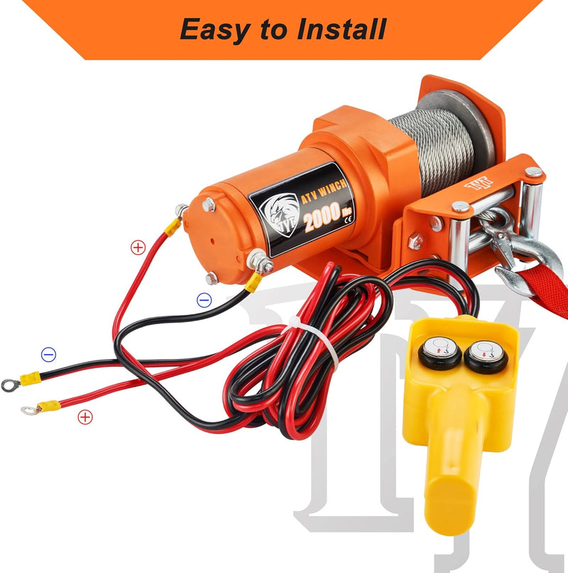 TYT 2000 LB ORANGE ELECTRIC WINCH (2000 LB STEEL CABLE WINCH) - ORANGE - Like New