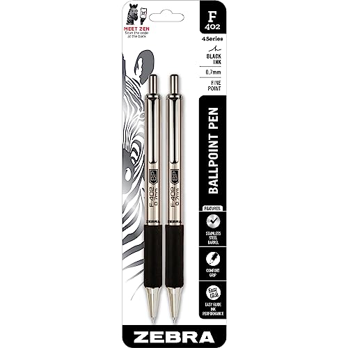 Zebra Pen F-402 Stainless Steel Retractable Ballpoint Ink Pens 2-Pack - BLACK - Brand New