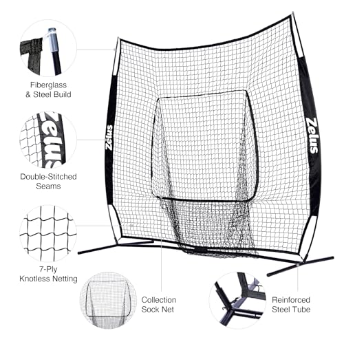 ZELUS 7X7FT BASEBALL NET BASEBALL SOFTBALL PRACTICE NET WITH TEE BSNTS01 - BLACK - Like New