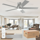 TCL 52" CEILING FAN LIGHTS FLUSH MOUNT, 5 BLADE LOW PROFILE 6 SPEEDS DC - SILVER - Like New