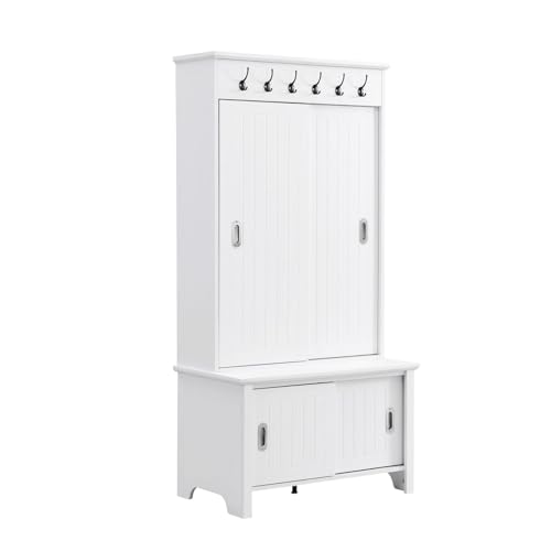 SPOFLYINN MODERN HALL TREE WITH SLIDING DOORS STORAGE CABINET - Scratch & Dent