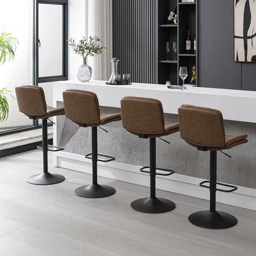 FIRAVOE SWIVEL BAR STOOLS SET OF 4, DOUBLE-LAYER UPHOLSTERED COUNTER - TAN - Like New