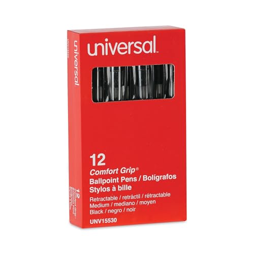 Universal UNV15530 1 mm Comfort Grip Retractable Ballpoint Pens - Medium, Black - Brand New
