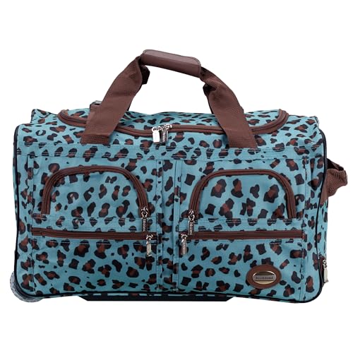 ROCKLAND ROLLING DUFFEL BAG SIZE: 22" - BLUE/LEOPARD - Brand New