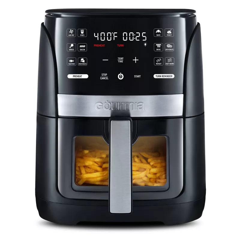 GOURMIA 6-QT DIGITAL WINDOW AIR FRYER WITH 12 PRESETS - BLACK/STAINLESS STEEL - Like New