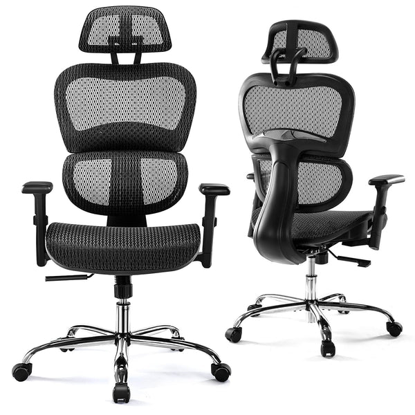 JHK ERGONOMIC HIGH BACK OFFICE CHAIR WITH HEADREST, LUMBAR SUPPORT - BLACK - Like New