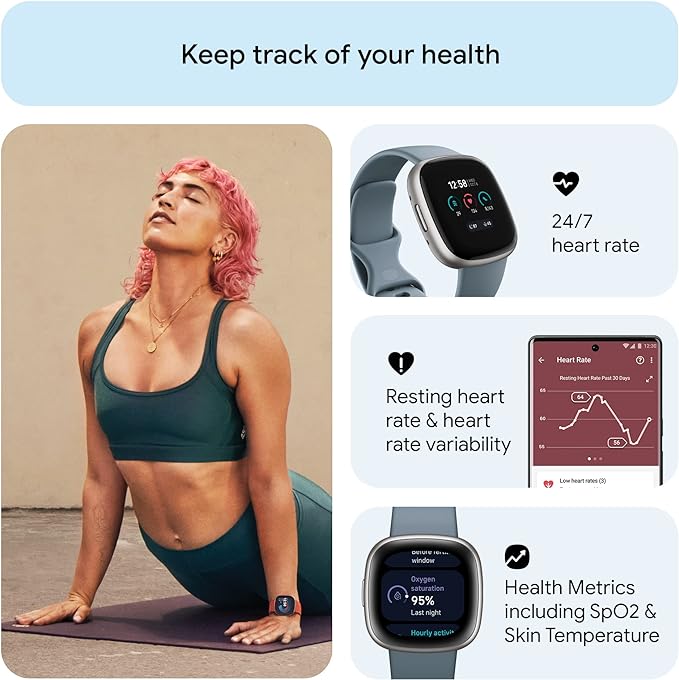 Fitbit Versa 4 Fitness Smartwatch Readiness GPS One Size 6514031 - Blue/Platinum Like New