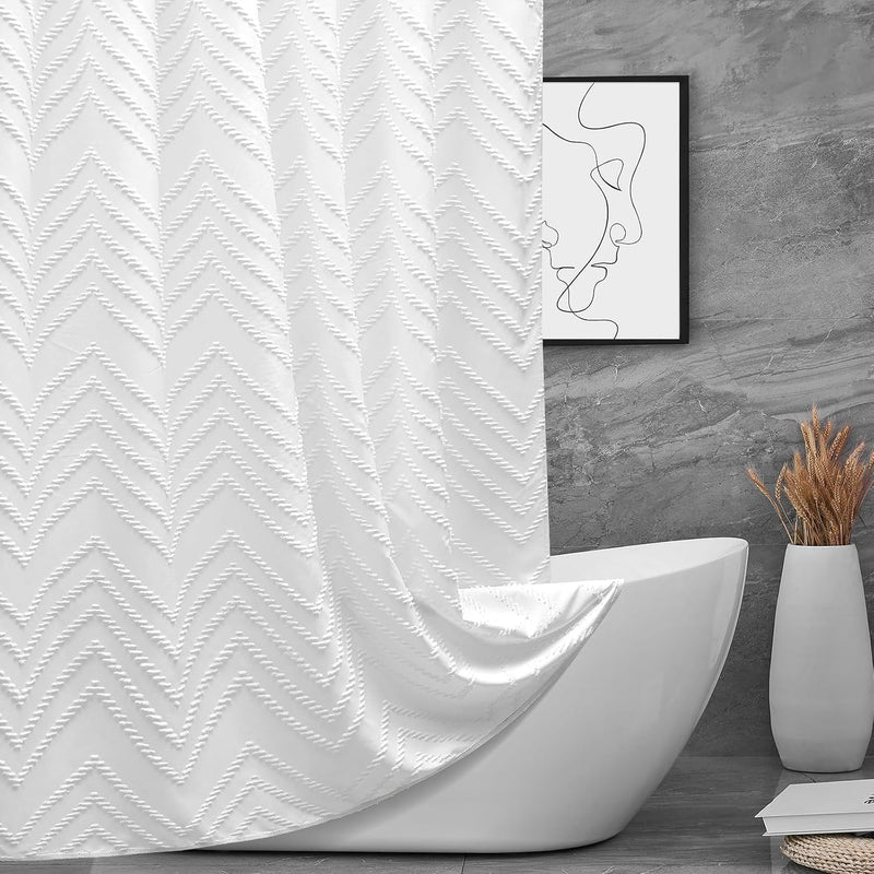 TURKIO BOHO FABRIC SHOWER CURTAIN 72 X 72 INCHES MODERN SHABBY CHIC - WHITE - Like New