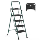 HBTOWER 4 STEP LADDER HANDRAILS FOLDING STEP STOOL PORTABLE STEEL - DARK GREEN - Like New
