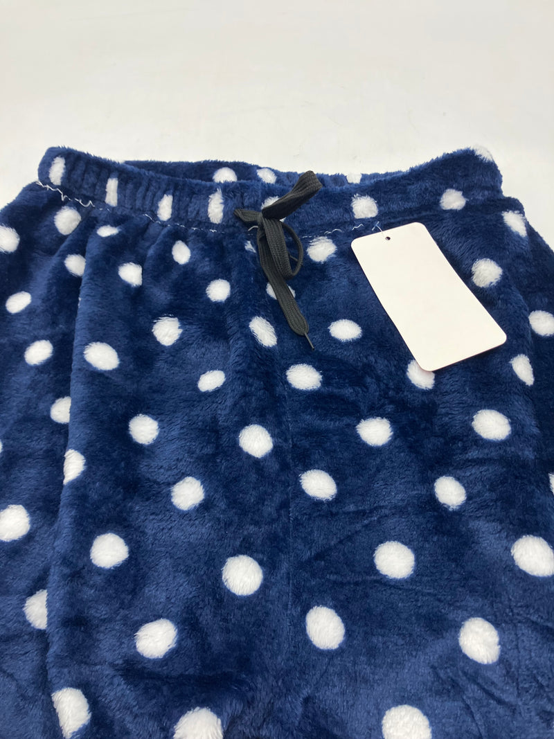 FASHION EXTRA SOFT FLEECE PAJAMAS PANTS - NAVY WITH WHITE POLKA DOTS - S - Brand New