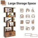 WEENFON Bookshelf 6-Tier Bookcase with Door 73" Corner Rustic Brown - Like New