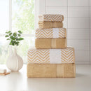 KATHY IRELAND 6 PIECE CHEVRON JACQUARD TOWEL SET WITH LETSDRY - LINEN - Like New