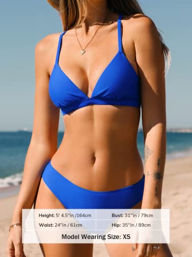 CUPSHE BIKINI SET TWO PIECE SWIMSUITS V NECK LOW RISE WOMEN XS COBALT BLUE - Like New