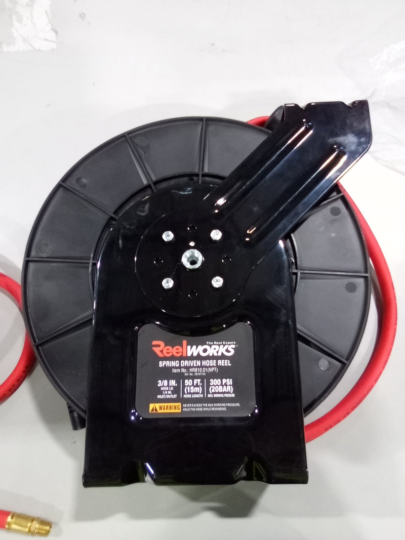 ReelWorks Air Hose Reel Retractable 3/8"x50' FT 300PSI HR810.01 28107153 - Black Like New