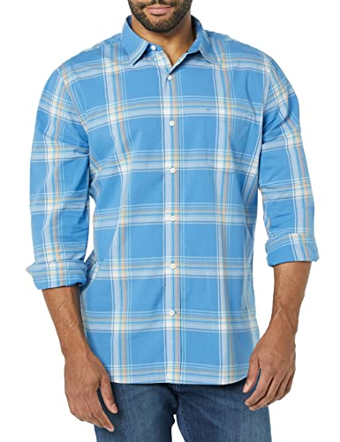 AMAZON ESSENTIALS LONG-SLEEVE SLIM-FIT STRETCH MEN'S SHIRT M LIGHT BLUE PLAID - Brand New