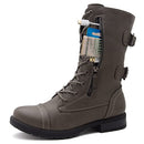Shoe Land Kasey Women's Ankle Lace Up Military Combat Booties, Grey, Size 11 - Brand New