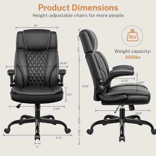 BESTGLORY OFFICE CHAIR FLIP UP ARMS EXECUTIVE LEATHER OFFICE CHAIR - BLACK - Like New