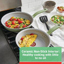 T-FAL RECYCLED CERAMIC NON STICK FRY PAN SET 2 PIECE, C581S264 - GREEN - Like New
