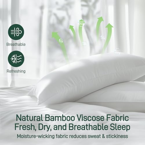 HYPOALLERGENIC BAMBOO VISCOSE BREATHABLE PILLOWS DOWN ALTERNATIVE 2 PACK - Brand New