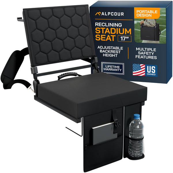ALPCOUR FOLDING RECLINING STADIUM SEATS WITH BACK SUPPORT FOR BLEACHERS - BLACK - Like New