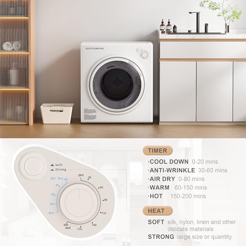 ELEVON PORTABLE CLOTHES DRYER 1350W 5 DRYING MODES 2.6 CU.FT BLACK & WHITE - Brand New