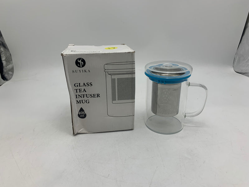 SUYIKA TOMOTIME GLASS TEA CUP WITH LID, 13.5 OUNCE, 400ML - BLUE - Like New