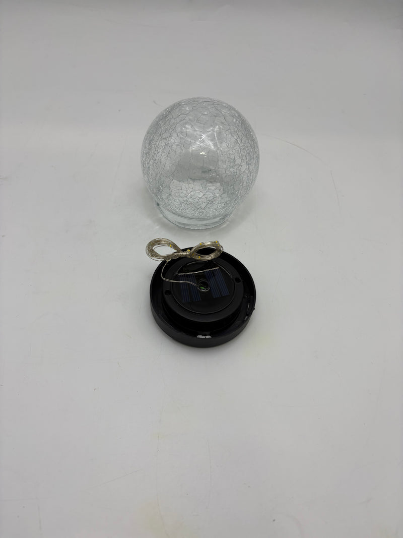 GENERIC SOLAR GARDEN LIGHTS OUTDOOR WATERPROOF CRACKED GLASS BALL - WARM WHITE - Like New