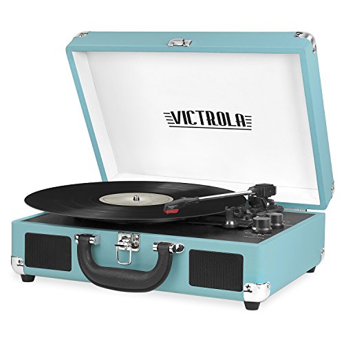 VICTROLA VSC-550BT SUITCASE RECORD PLAYER, BUILT-IN SPEAKERS - AQUA TURQUOISE - Like New