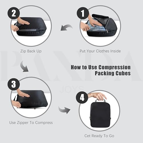 PANDA JOYS 4 Set Compression Packing Cubes Travel - Travel Accessories Black - Like New