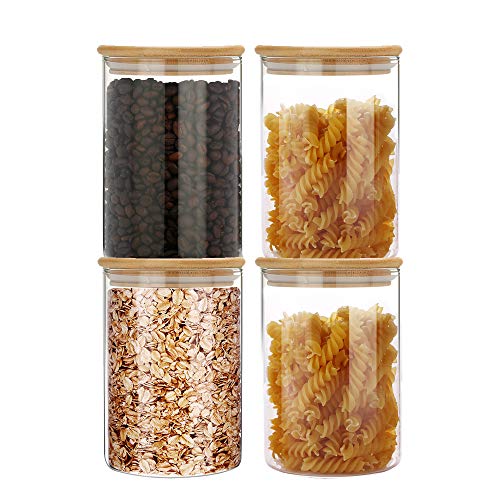 SIXAQUAE Glass Food Storage Containers Jar Seal Bamboo Lids 4 Pack 1000ml - Like New