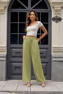 KICZOY SUMMER WOMEN HIGH WAIST WIDE LEG DRESS PANTS SIZE: WOMEN M - GREEN - Brand New