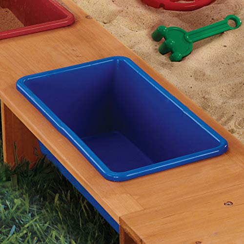 KidKraft Outdoor Covered Wooden Sandbox with Bins and Striped Canvas Canopy - Like New