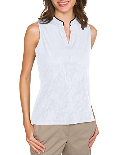 THREE SIXTY SIX FLORAL GOLF POLO SHIRT FOR WOMEN SLEEVELESS COLLARLESS M - WHITE - Like New