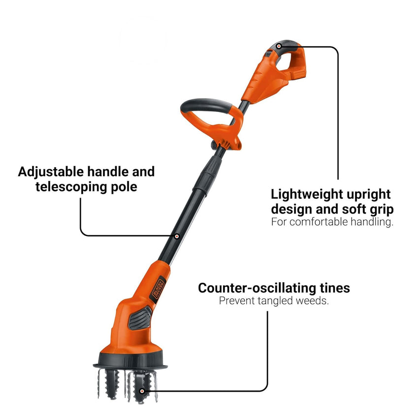 BLACK+DECKER Cordless Electric Cultivator TOOL ONLY - Orange - Like New