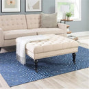Linon Isabelle Square Upholstered Ottoman Black Legs Natural Beige Fabric - Brand New