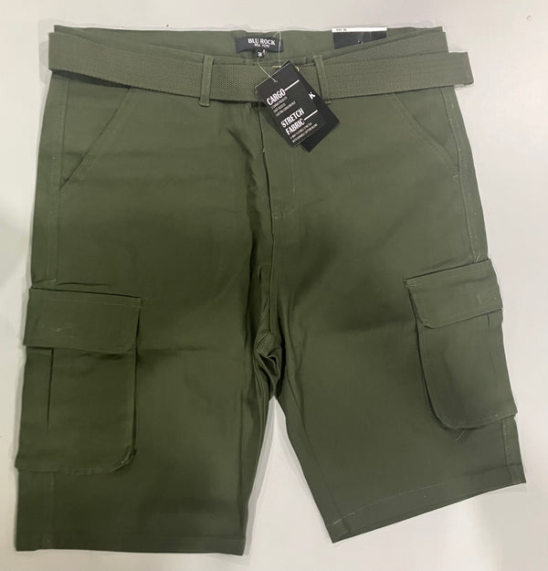 BLU ROCK MENS BELTED CARGO SHORTS - SIZE: 36 - OLIVE - Like New