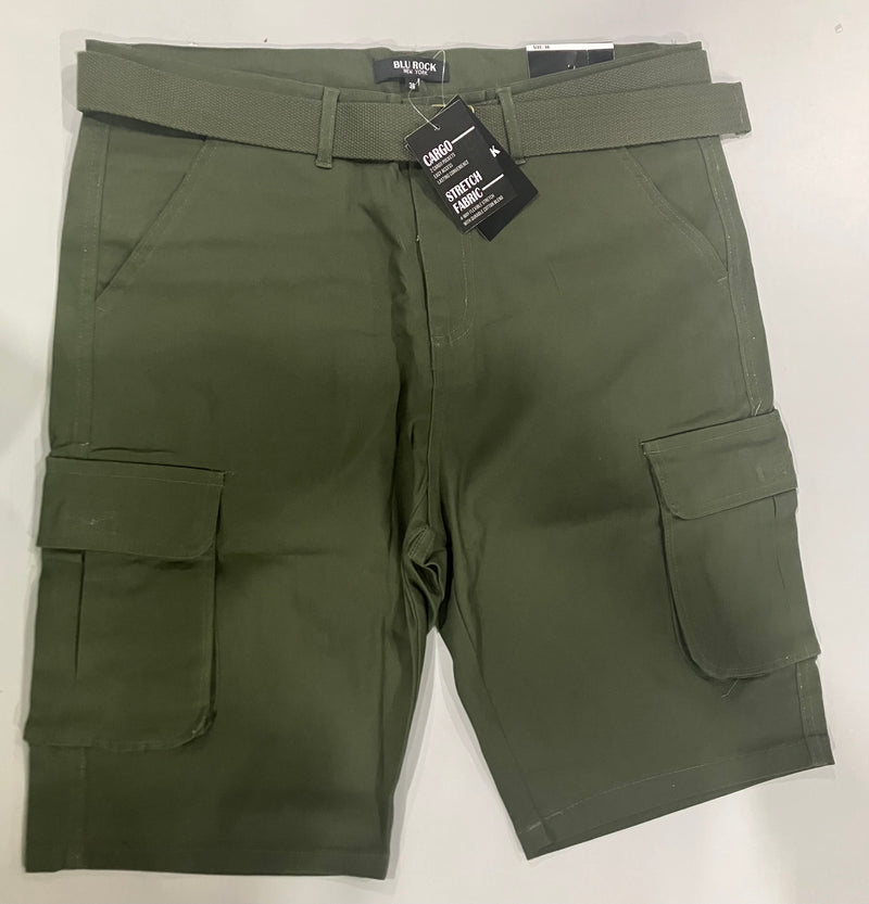 BLU ROCK MENS BELTED CARGO SHORTS - SIZE: 36 - OLIVE - Like New