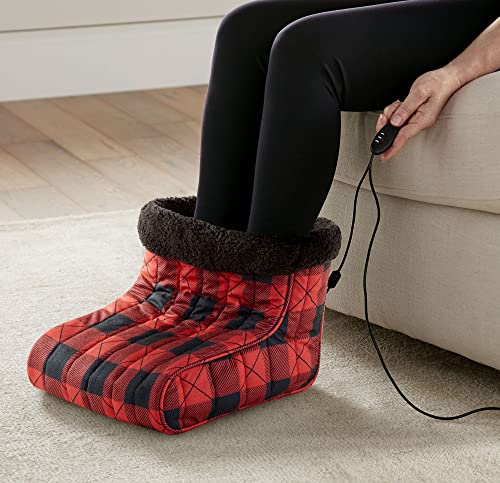 Shavel Home Products Micro Flannel Heated Foot Warmer, Buffalo Check Red - Like New