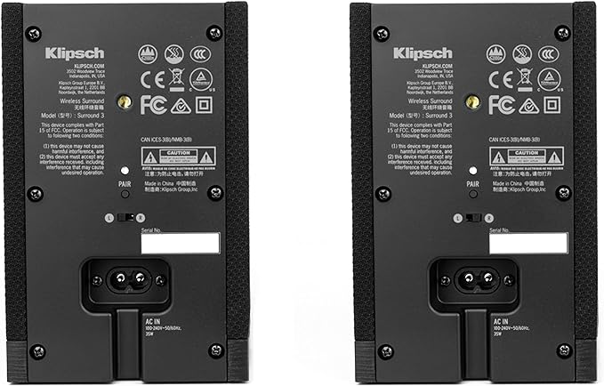 Klipsch Surround 3 2.0 Wireless Surround Speakers - Pair 1067530 - Black - Like New