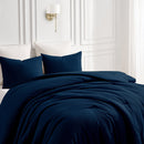 KATHY IRELAND WAFFLE DOWN ALTERNATIVE COMFORTER SET, KING 3 PIECE SET - NAVY - Like New