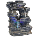 Sunnydaze Five Stream Rock Cavern Waterfall Fountain LED Lights 13-Inch - NEW - Brand New