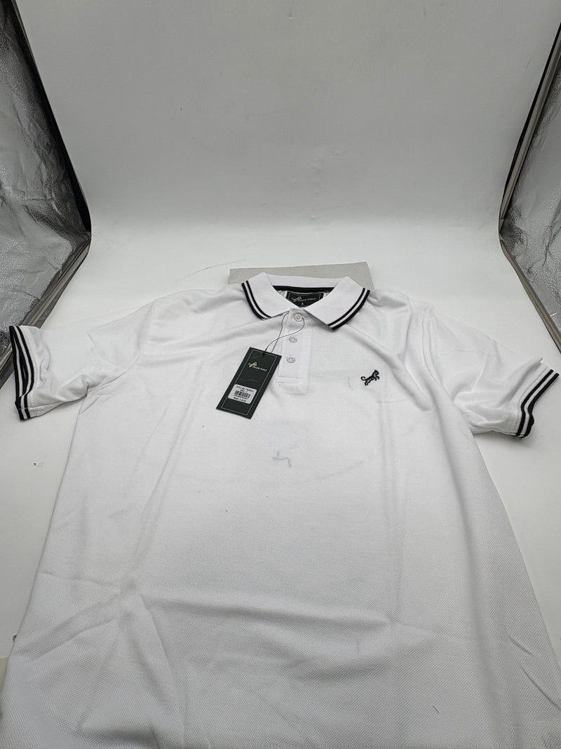 TIGER WOLF 3 BUTTON POLO SHIRT - SIZE: MEN L - WHITE/BLACK - Scratch & Dent