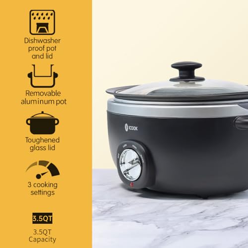 ICOOK USC-35-OP001BK 3.5QT SLOW COOKER,ALUMINIUM SEAR/SAUTÉ STEW POT - BLACK Like New