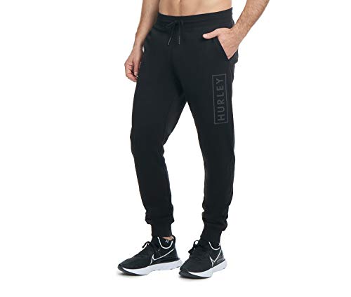 HURLEY MEN'S BOXED LOGO FLEECE JOGGER - SIZE MEDIUM - BLACK - Brand New