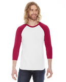 American Apparel Unisex Poly-Cotton 3/4-Sleeve Raglan T-Shirt Size S WHITE/RED - Like New
